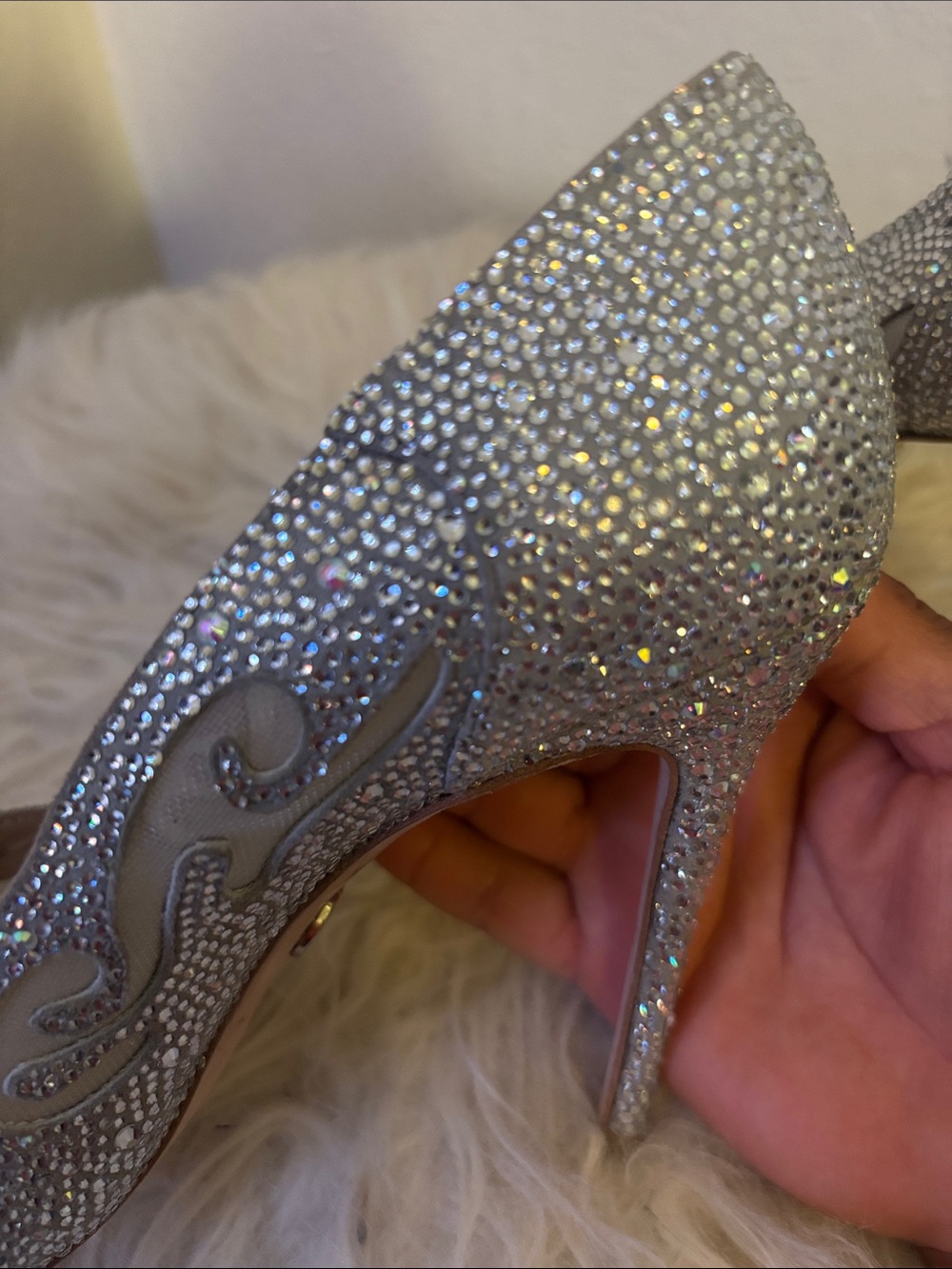 Judith Leiber Silver Crystal Embellished Pointed-Toe Stilettos - Picture 12 of 14